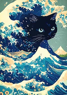 Black Cat Great Wave Parody