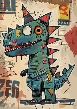 Cartoon Dinosaur with Graffiti Background