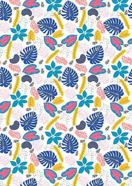 Tropical Leaves Pattern on White Background