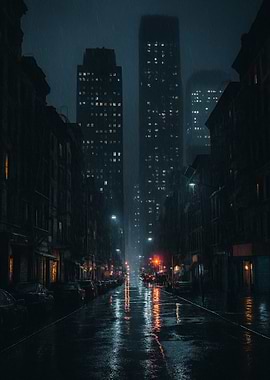 Rainy Night Cityscape