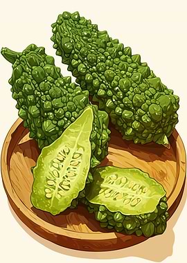 Bitter Melons on Wooden Plate