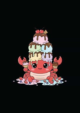 Cute Crab with Ice Cream Tower