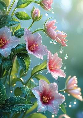 Pink Flowers with Water Droplets