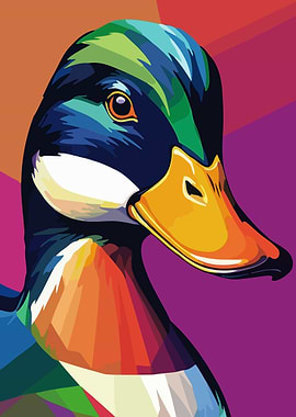 Colorful Duck Portrait in Pop Art Style