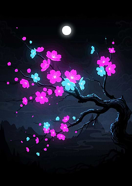 Neon Cherry Blossoms Night
