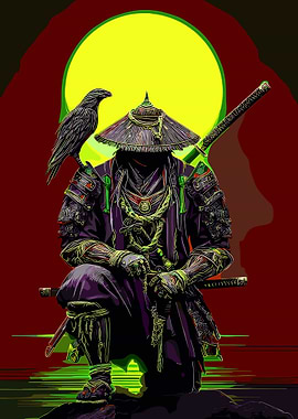 Samurai with Crow and Katana