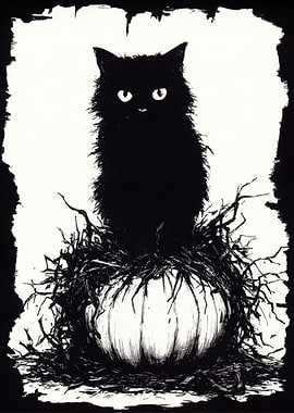 Black Cat on Pumpkin during Halloween