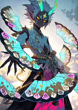 Mystical Figure with Butterfly Fans