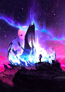 Astronaut and Tower in Space Landscape