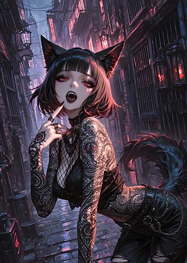 Gothic Anime Girl with Wolf Ears