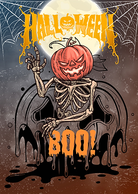 Halloween Pumpkin Skeleton Tombstone Boo!