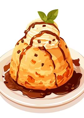 Profiterole with Ice Cream and Chocolate