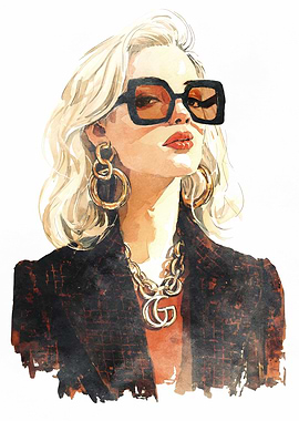Fashionable Woman Watercolor Portrait