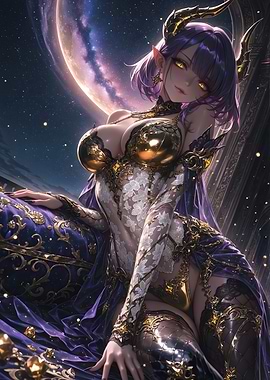 Fantasy Demon Girl with Golden Accents