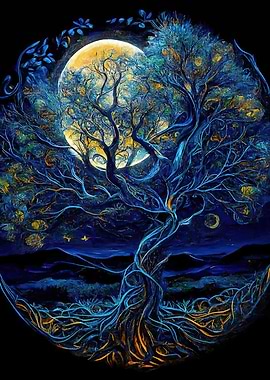 Moonlit Tree of Life Illustration