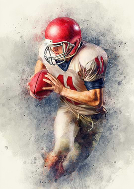 American Football Player Watercolor Art