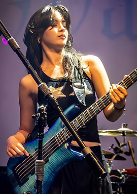 the warning Playing Blue Bass Guitar