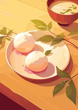 Japanese Mochi and Soup Illustration