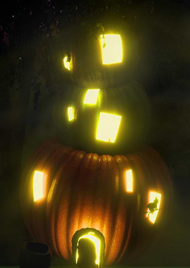 Halloween Pumpkin Tower with Witch Silhouette