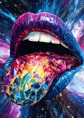 Crystal Tongue and Lips, Abstract Art, Cosmic Sparkle