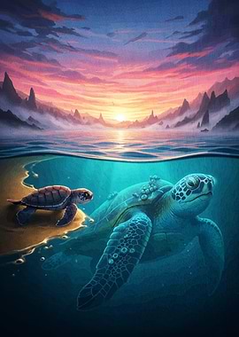 Sea Turtles Sunset
