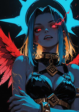 Winged Warrior Woman with Red Eyes