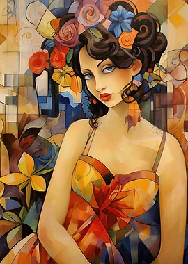 Floral Woman Portrait in Abstract Style