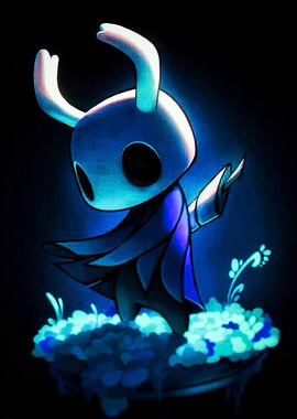 Hollow Knight character in blue light