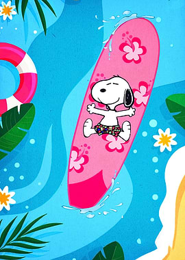 Snoopy Surfing Summer Cartoon Illustration