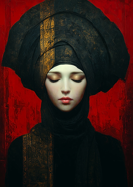 Woman in Black Turban Portrait