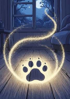 Glowing Paw Print in a Room