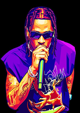 Travis Scott Colorful Pop Art Portrait