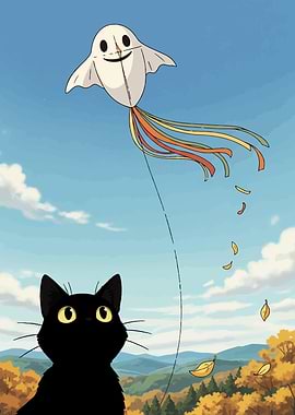 Black cat and ghost kite
