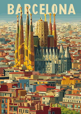 Barcelona Cityscape with Sagrada Familia