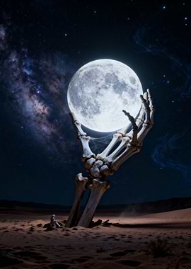 Skeletal Hand Holding the Moon