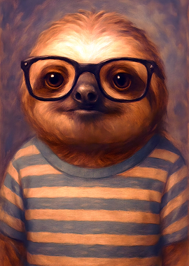Sloth with Glasses and Striped Shirt