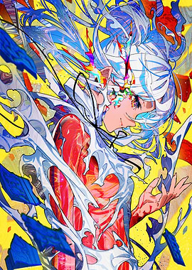 Abstract Anime Girl with Colorful Details