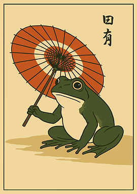 Frog with Umbrella Japanese Art