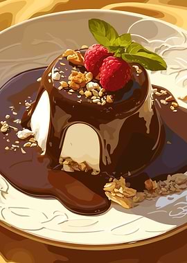 Chocolate Dessert with Raspberries and Nuts