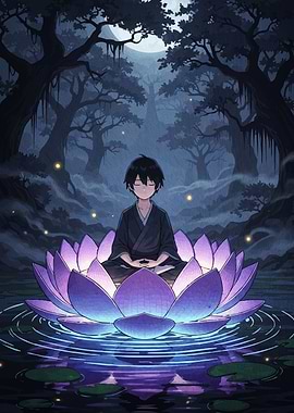 Meditating Boy Lotus Flower