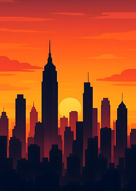 Cityscape Silhouette at Sunset