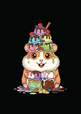 Hamster with Ice Cream Cartoon