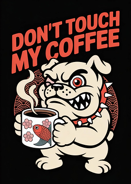 Grumpy Bulldog with Coffee Cup