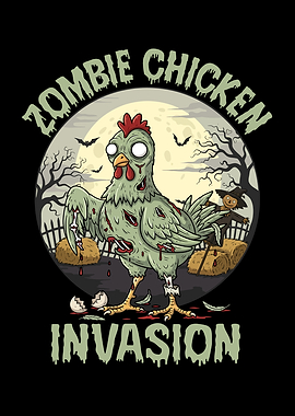 Zombie Chicken Invasion Cartoon Illustration