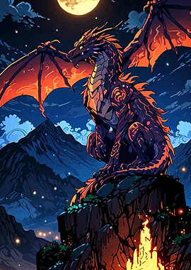 Dragon on a Cliff at Night