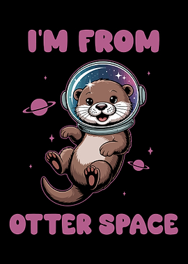 Otter in Space Cartoon Illustration