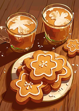 Gingerbread Cookies and Hot Chocolate Illustration