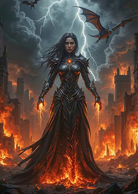 Dark Sorceress in a Burning City