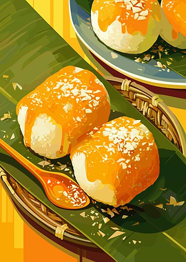 Mango Sticky Rice Dessert Illustration