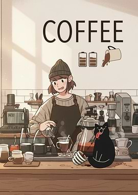 Coffee Shop Illustration with Barista